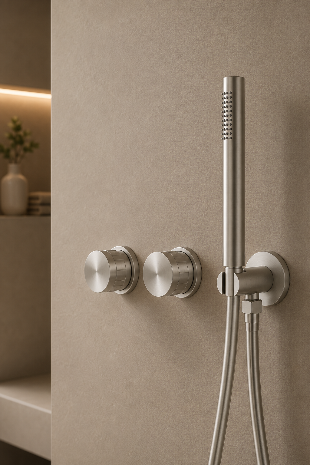 Pomme de douche murale et mitigeur nickel brossé ÉLIA, visuel 3
