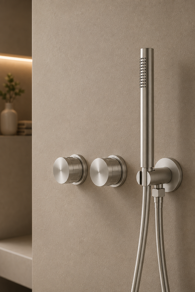 Pomme de douche murale et mitigeur nickel brossé ÉLIA, visuel 3