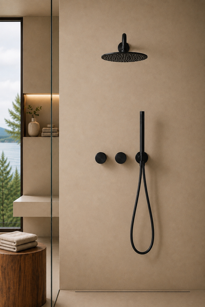 Pomme de douche murale et mitigeur noir mat ÉLIA, visuel 2