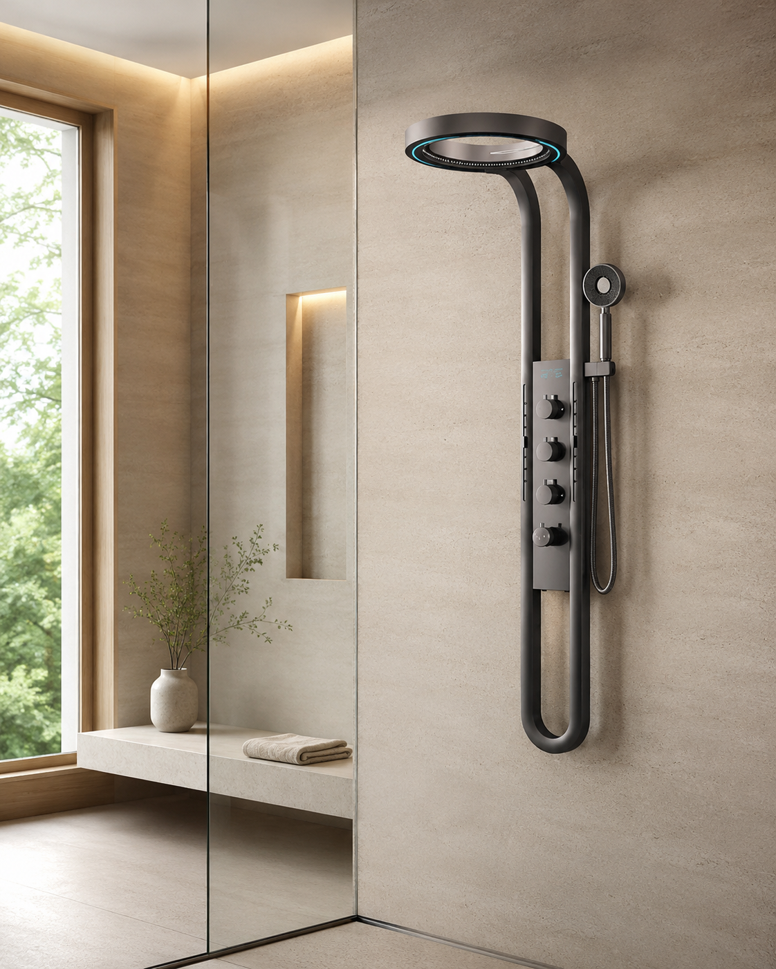 Panneau de douche hydromassant gris anthracite HYDRA, visuel 2