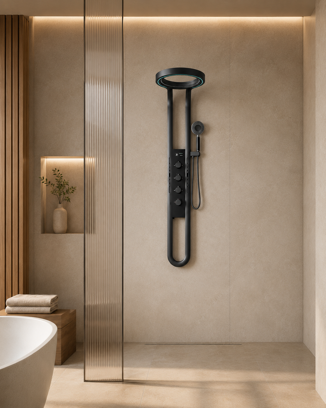 Panneau de douche hydromassant noir HYDRA, visuel 2