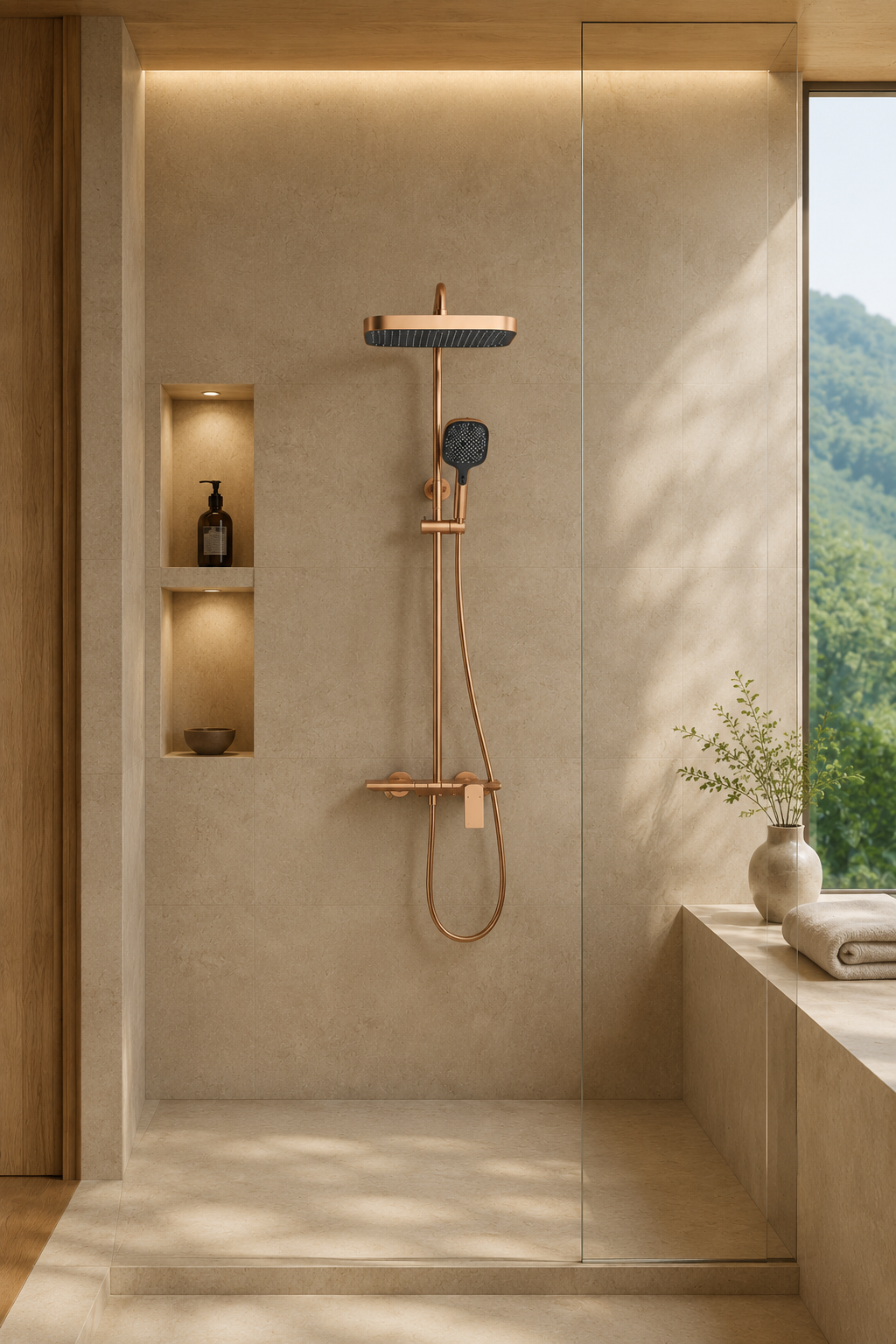 Colonne de douche à tablette or rose brossé Vallor, visuel 25