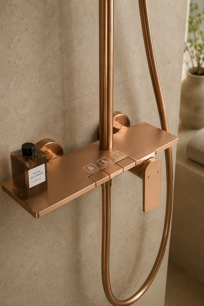 Colonne de douche à tablette or rose brossé Vallor, visuel 26