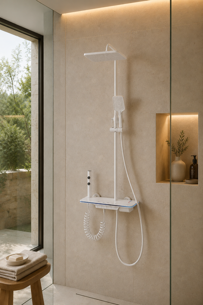 Colonne de douche thermostatique à écran LED blanche Onyx