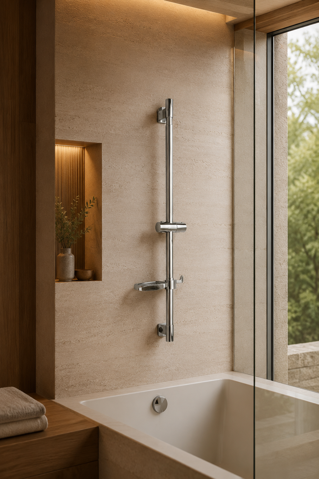 Barre de douche coulissante chrome à tablette ronde Span