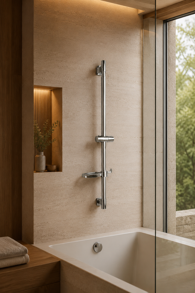 Barre de douche coulissante chrome à tablette ronde Span