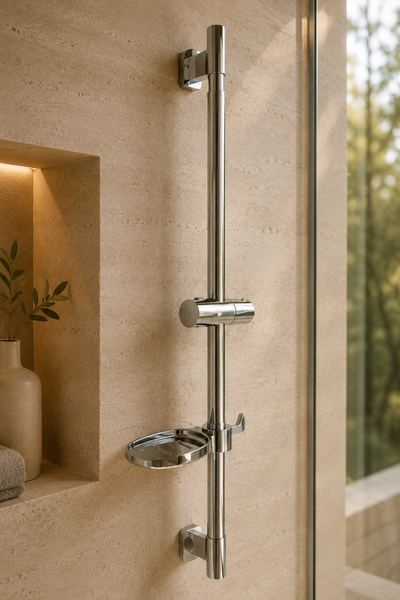 Barre de douche coulissante chrome à tablette ronde Span