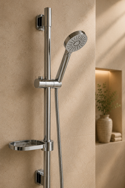 Colonne de douche coulissante chrome à tablette ronde Span