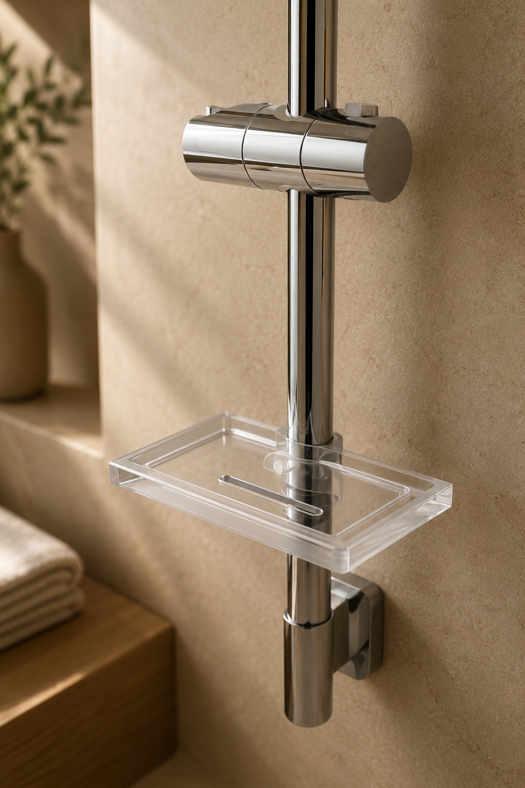 Barre de douche coulissante chrome à tablette rectangulaire Span