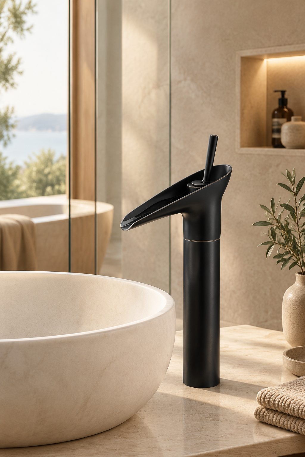 Robinet cascade lavabo noir bronze CALYA