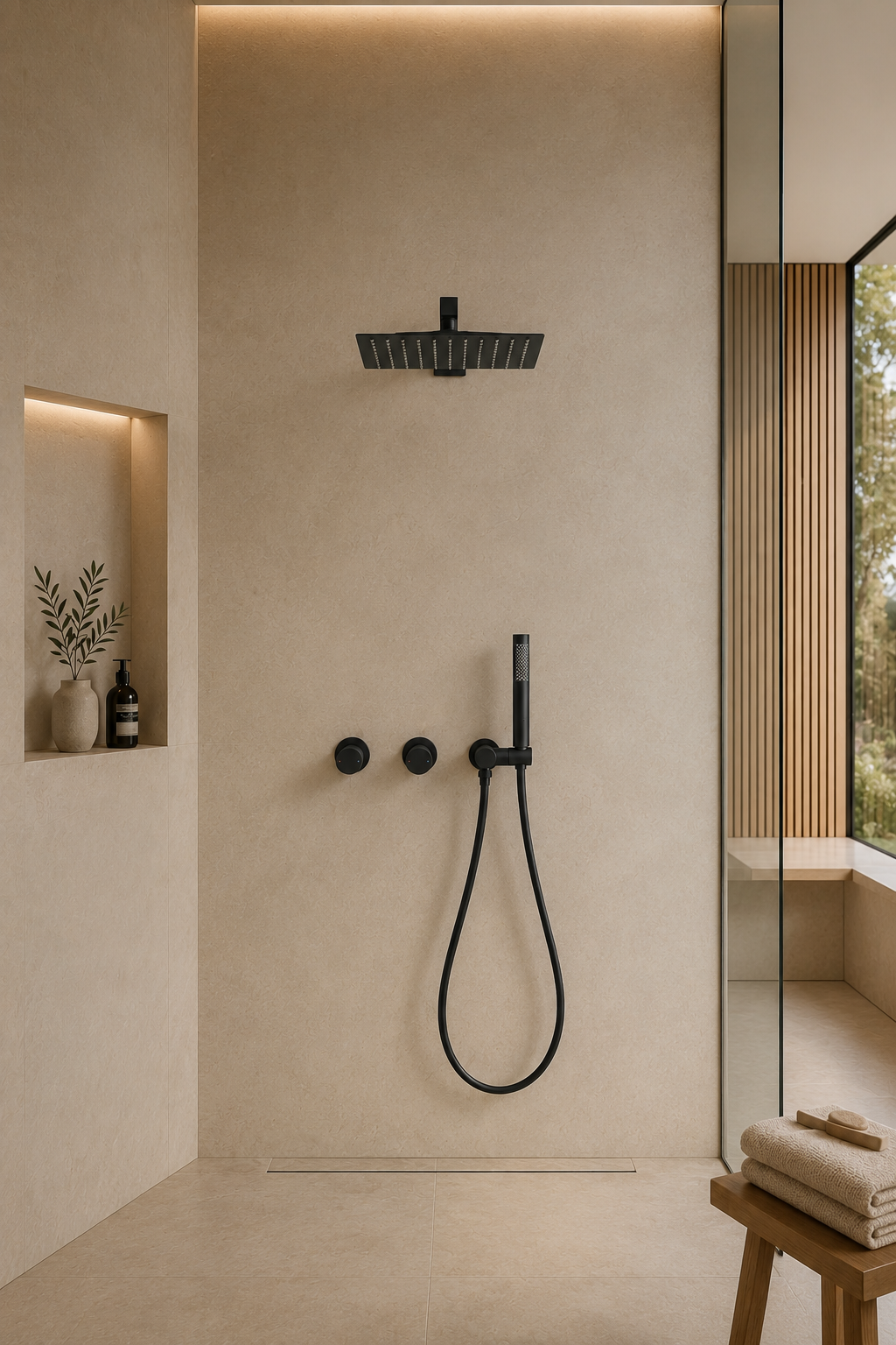 Colonne de douche en laiton noire Latten, visuel 2