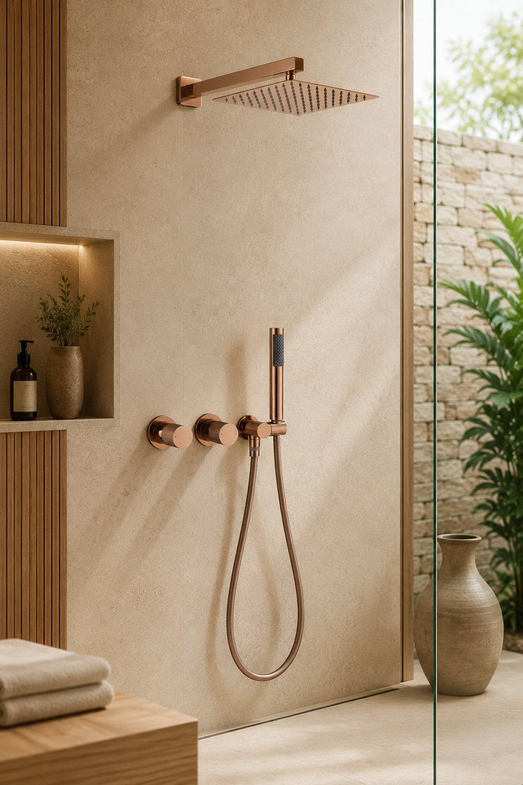 Colonne de douche en laiton or rose Latten