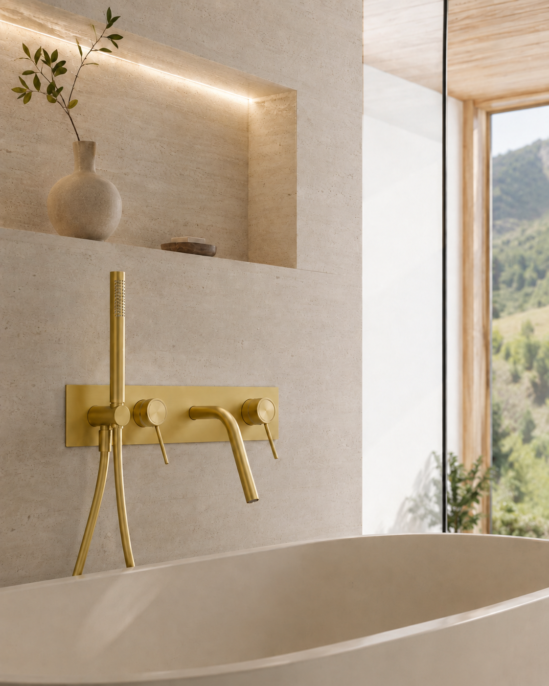Mitigeur de baignoire encastré LINÉA or brossé, vue de profil