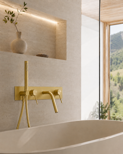 Mitigeur de baignoire encastré LINÉA or brossé, vue de profil