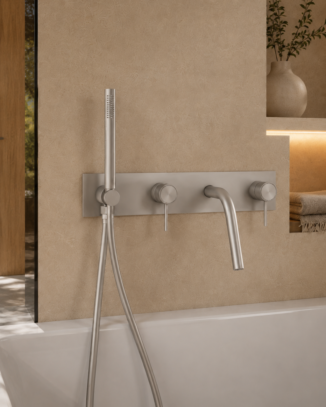Colonne de douche baignoire nickel brossé LINÉA, visuel 3
