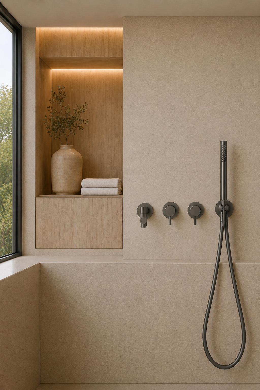 Robinet de baignoire mural bec pivotant gris anthracite NÉVA, visuel 2