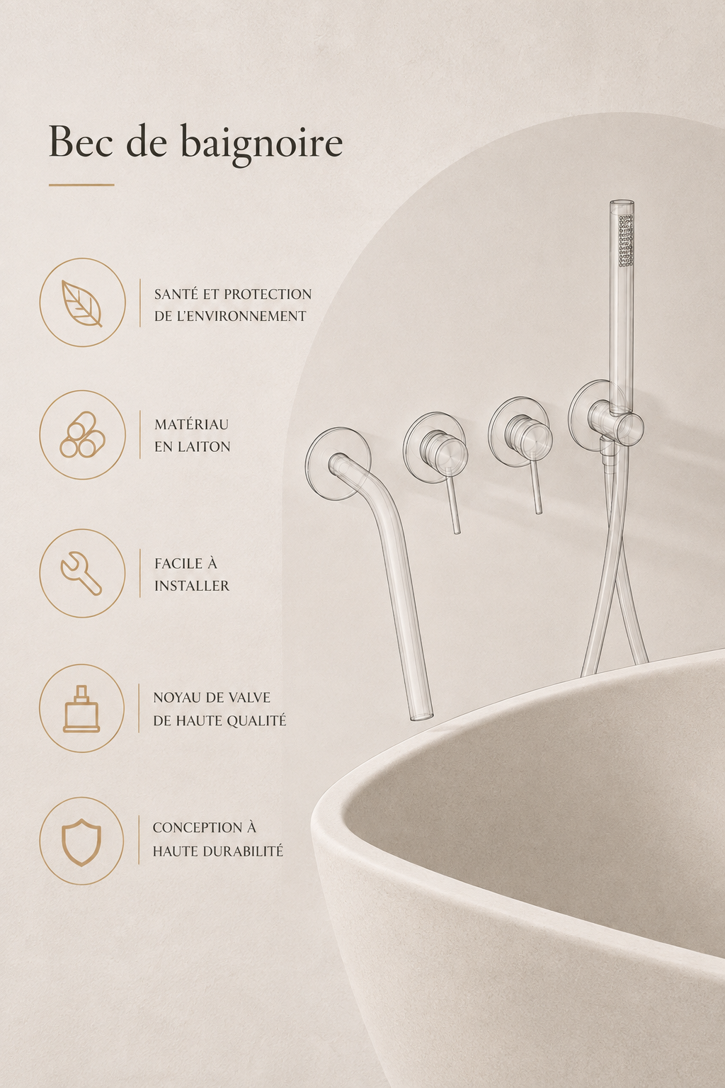 Ensemble bain-douche RIVA — bec de baignoire, caractéristiques