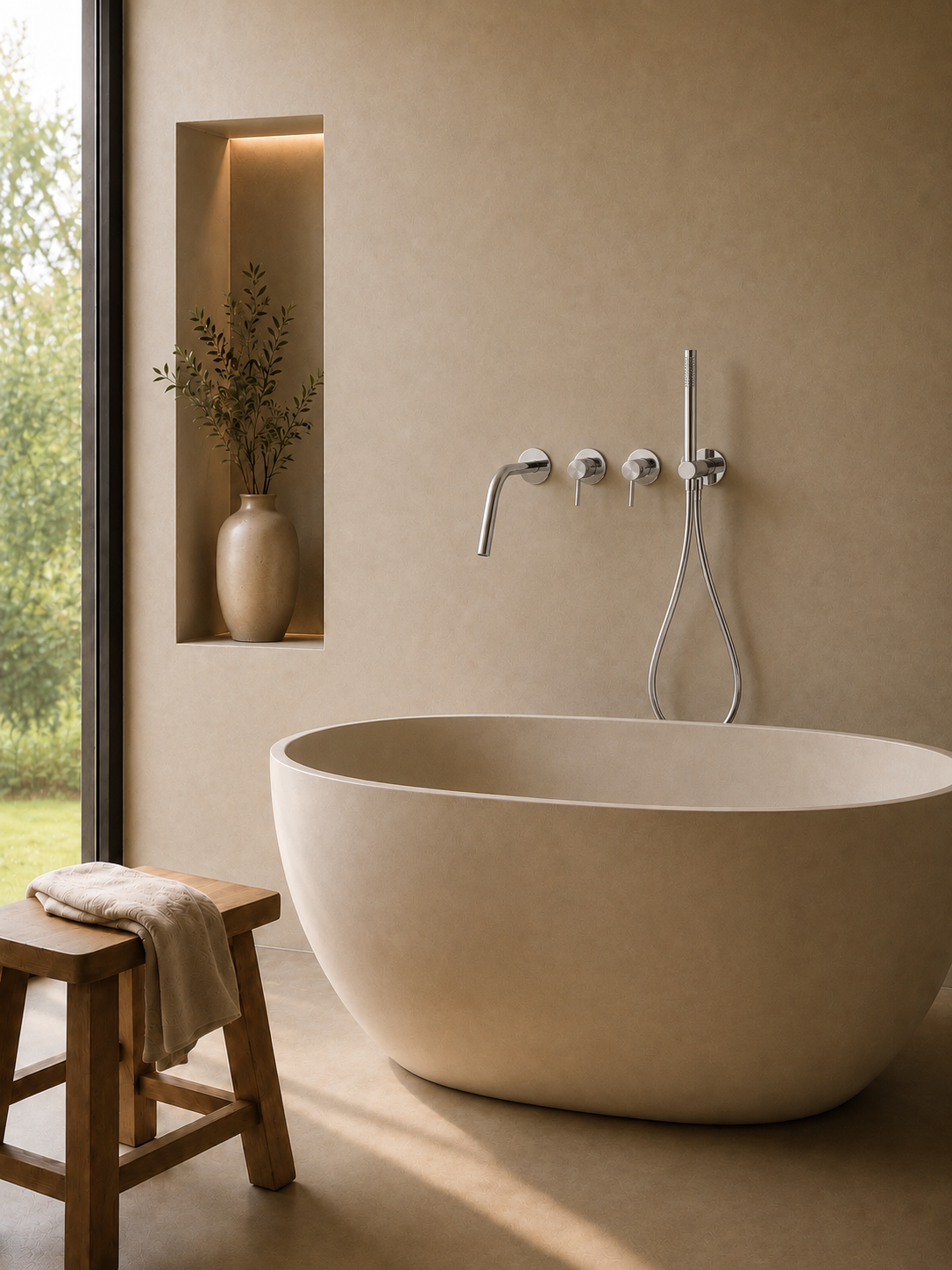 Ensemble bain-douche mural bec long chromé poli RIVA