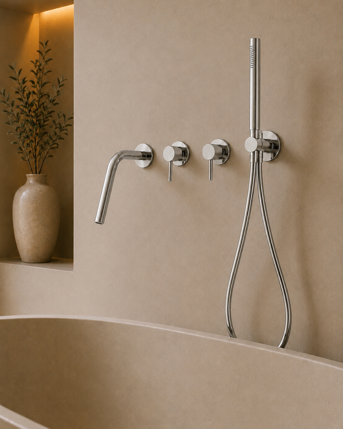 Ensemble bain-douche mural bec long chromé poli RIVA, visuel 3