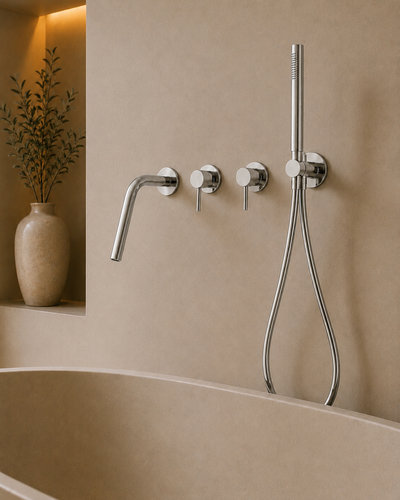Ensemble bain-douche mural bec long chromé poli RIVA, visuel 3