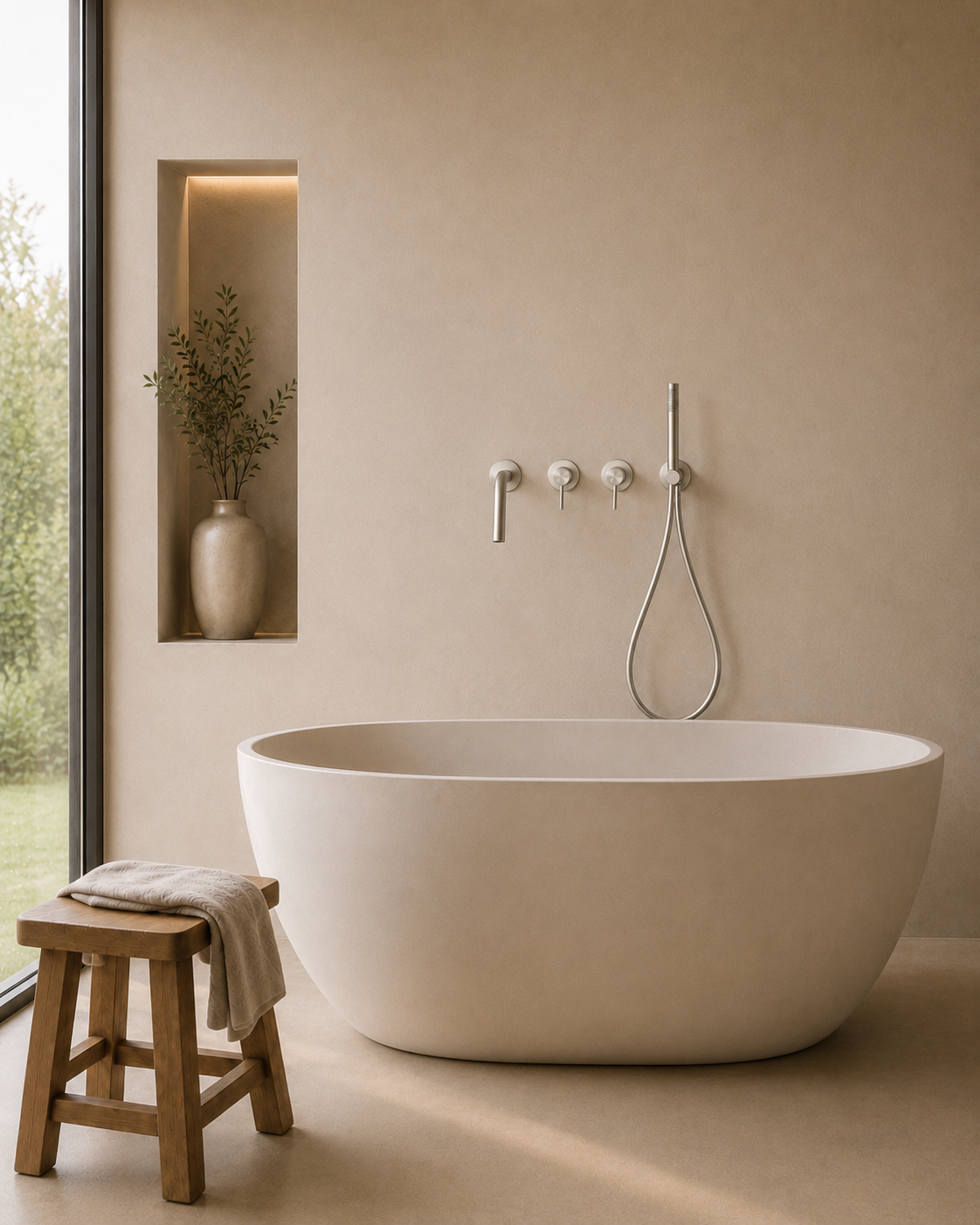 Ensemble bain-douche mural bec long nickel brossé RIVA, visuel 2
