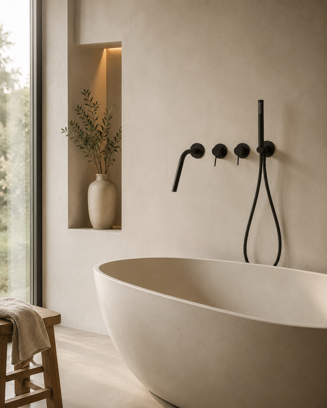 Ensemble bain-douche mural bec long noir mat RIVA, visuel 2