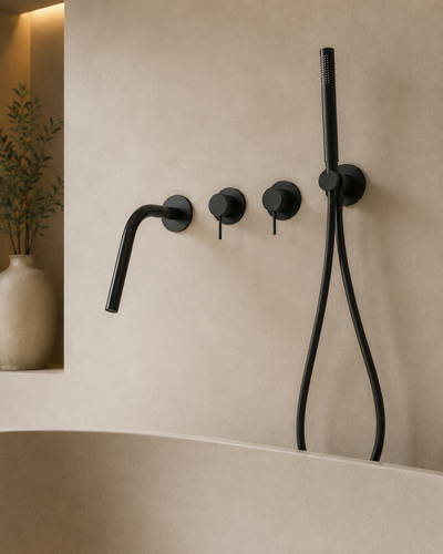 Ensemble bain-douche mural bec long noir mat RIVA, visuel 3