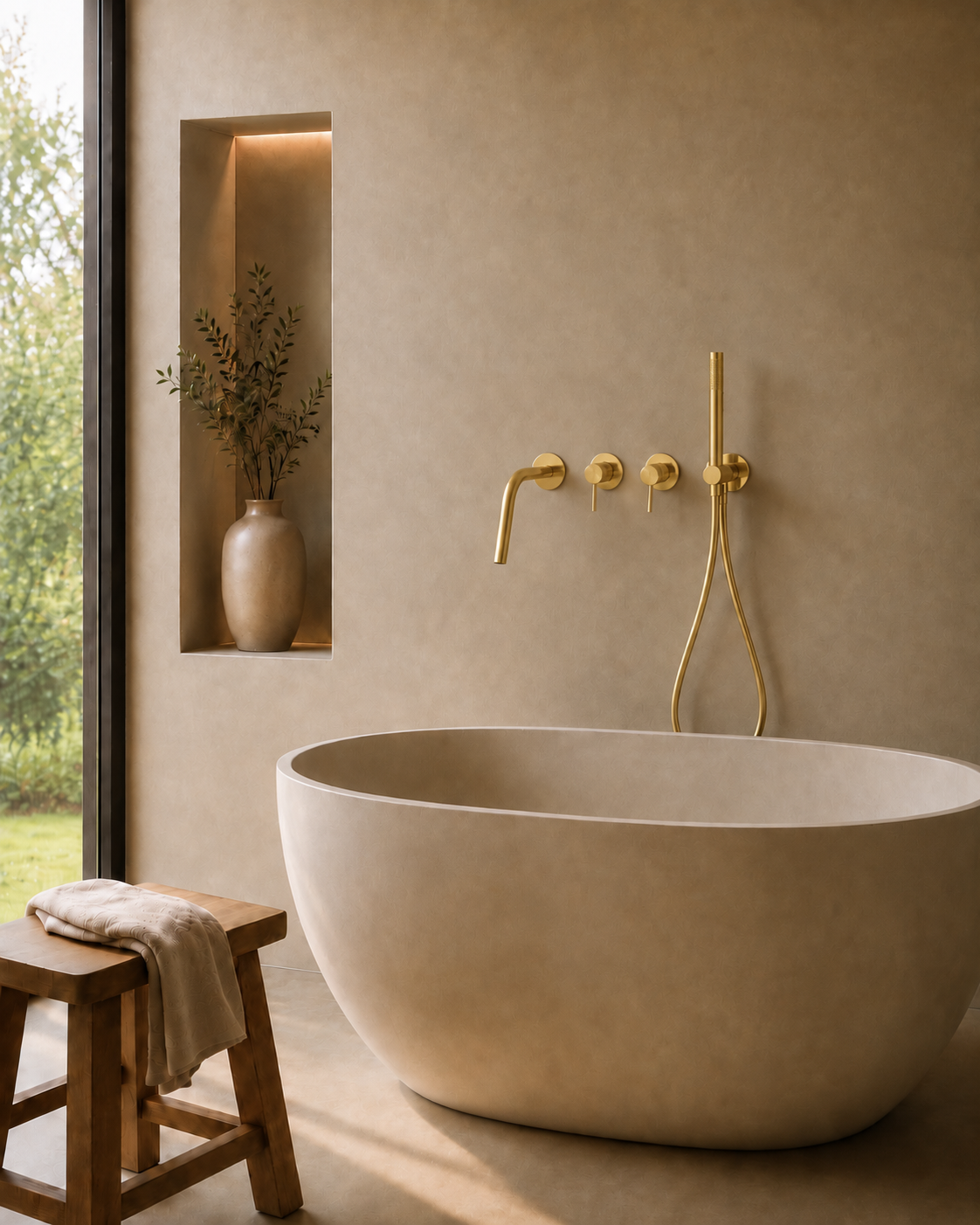 Ensemble bain-douche mural bec long or brossé RIVA