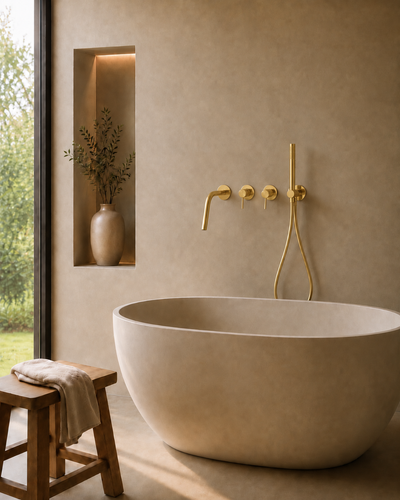 Ensemble bain-douche mural bec long or brossé RIVA