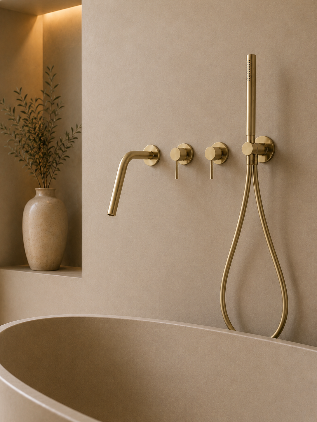 Ensemble bain-douche mural bec long or brossé RIVA, visuel 3