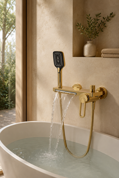 Colonne de douche baignoire dorée Rivo