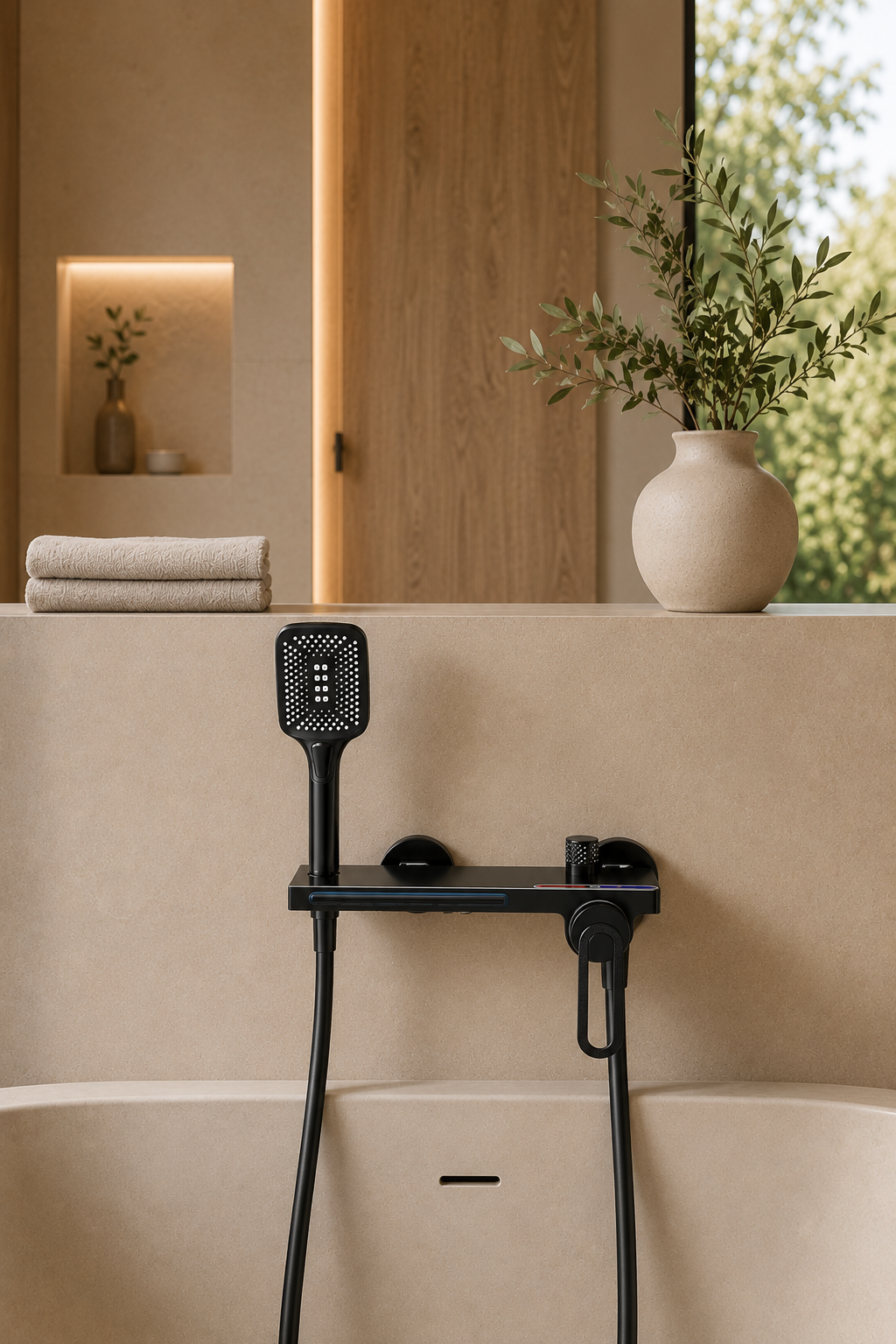 Colonne de douche baignoire noire Rivo, visuel 2
