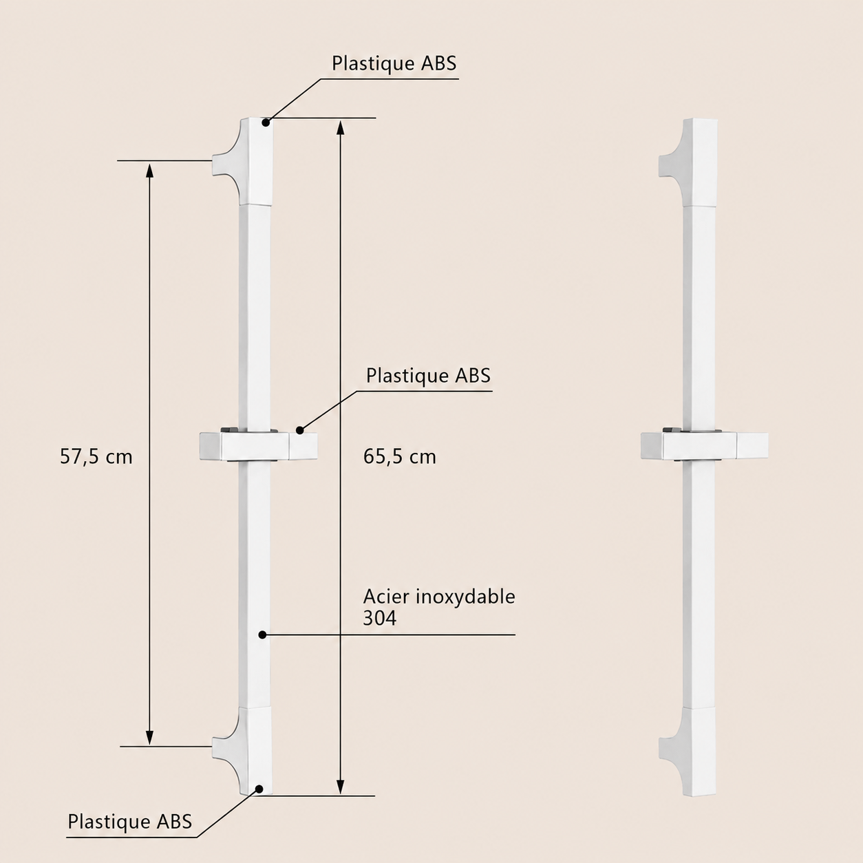Dimensions de la barre de douche réglable blanche Span