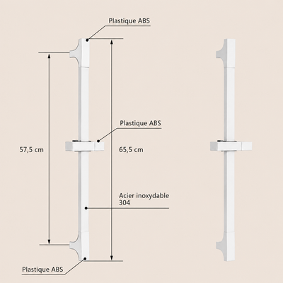 Dimensions de la barre de douche réglable blanche Span