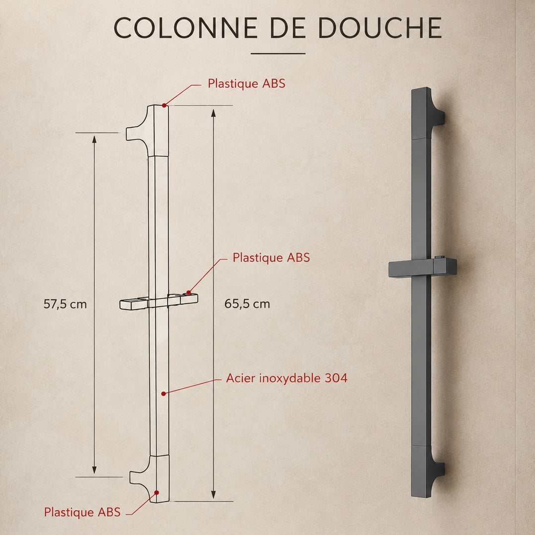 Dimensions de la barre de douche réglable grise Span