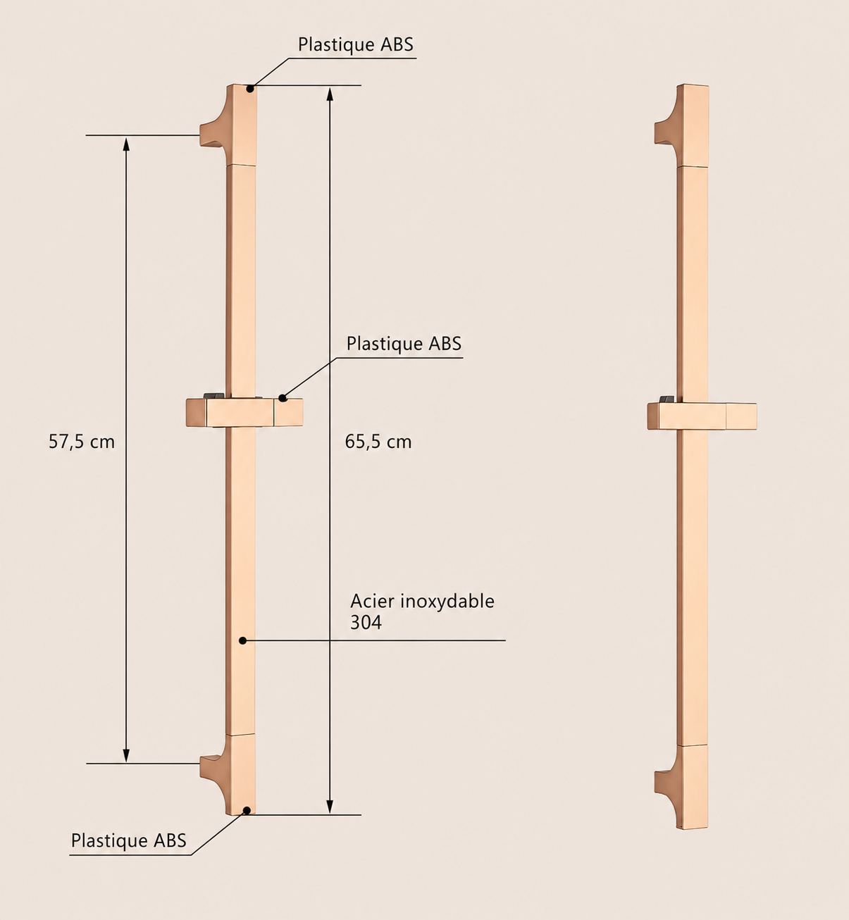 Dimensions de la barre de douche réglable or rosé Span