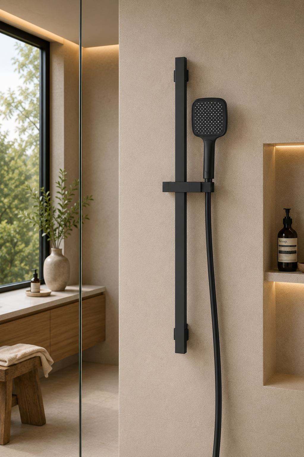 Colonne de douche réglable noire Span, ensemble complet