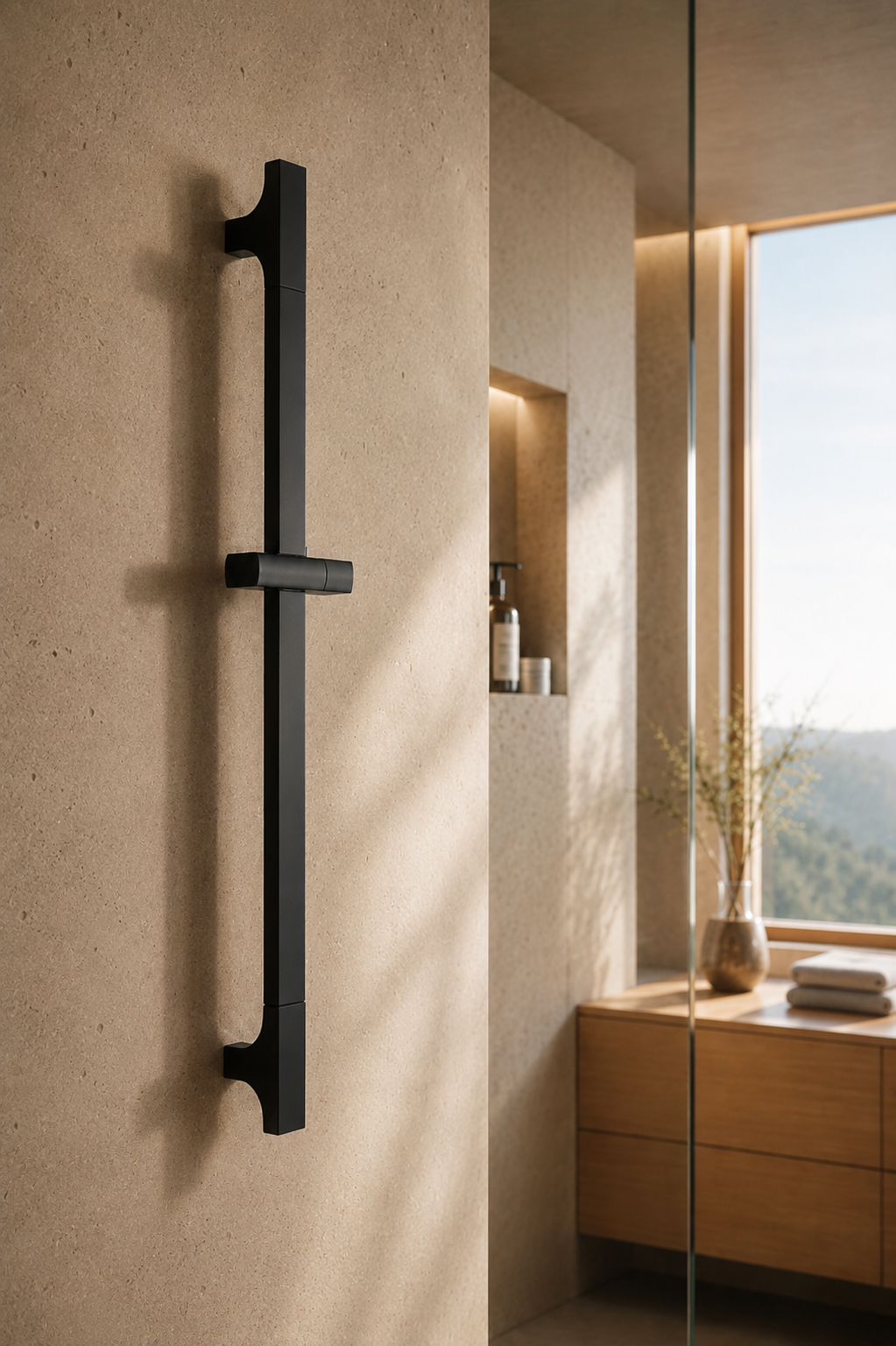Barre de douche coulissante réglable noire Span, vue de profil