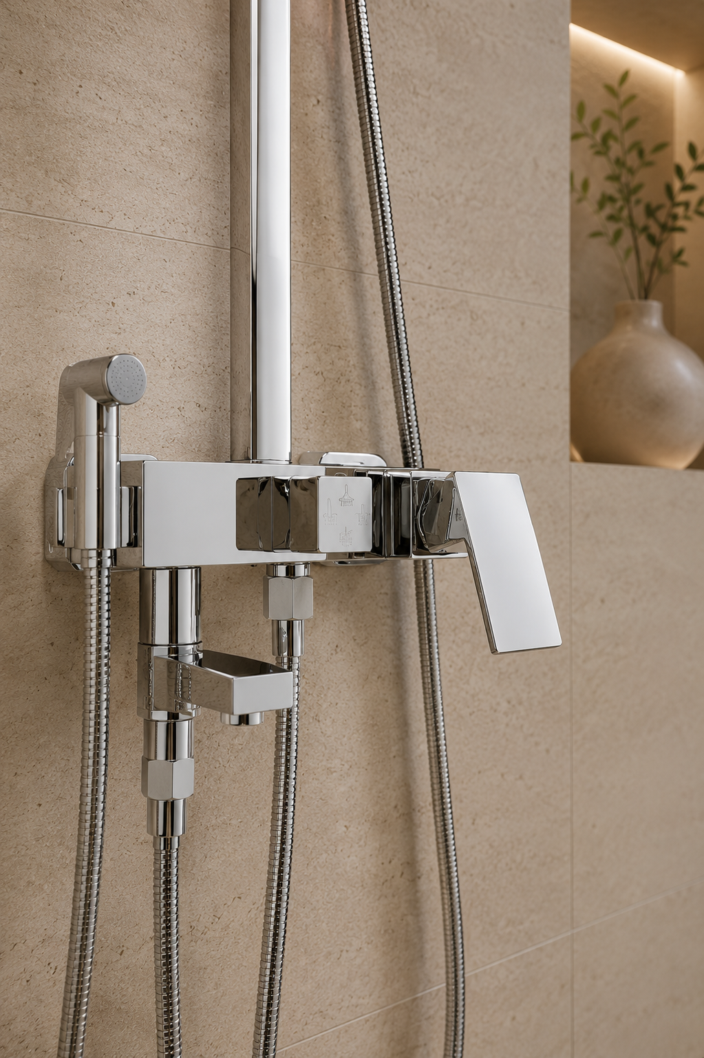 Mitigeur et douchette hygiénique de la colonne Valdis chrome 25 cm