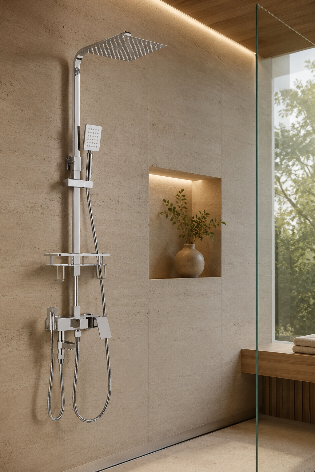 Colonne de douche avec mitigeur Valdis chrome 25 cm, vue de profil