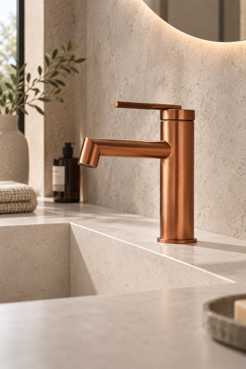 Robinet de lavabo bas or rose brossé ANÉLO