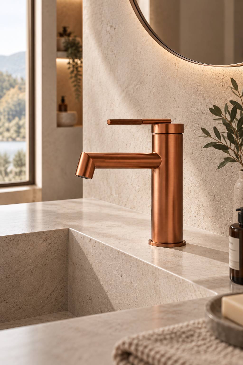 Robinet de lavabo bas or rose brossé ANÉLO, visuel 2