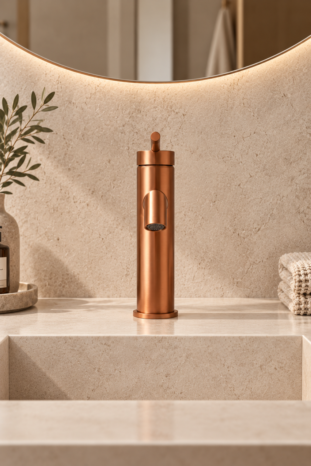 Robinet de lavabo bas or rose brossé ANÉLO, visuel 3