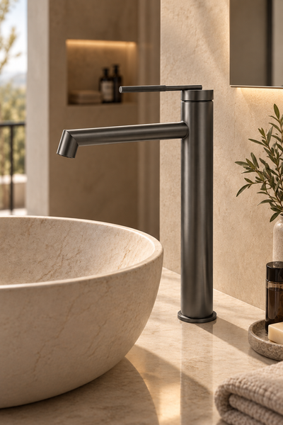 Robinet de lavabo gris ANÉLO, modèle haut