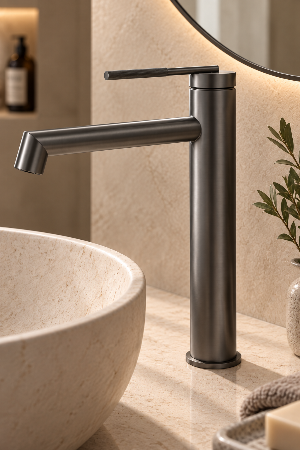 Robinet de lavabo gris ANÉLO, modèle haut, visuel 3