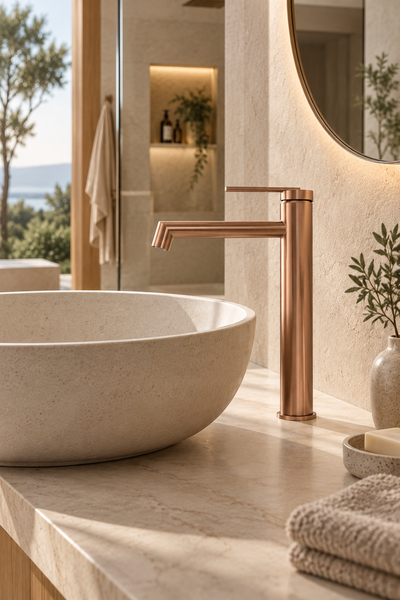 Robinet de lavabo or rose brossé ANÉLO, modèle haut