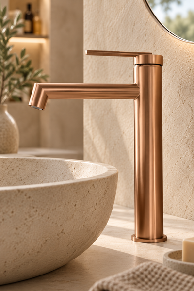 Robinet de lavabo or rose brossé ANÉLO, modèle haut, visuel 2