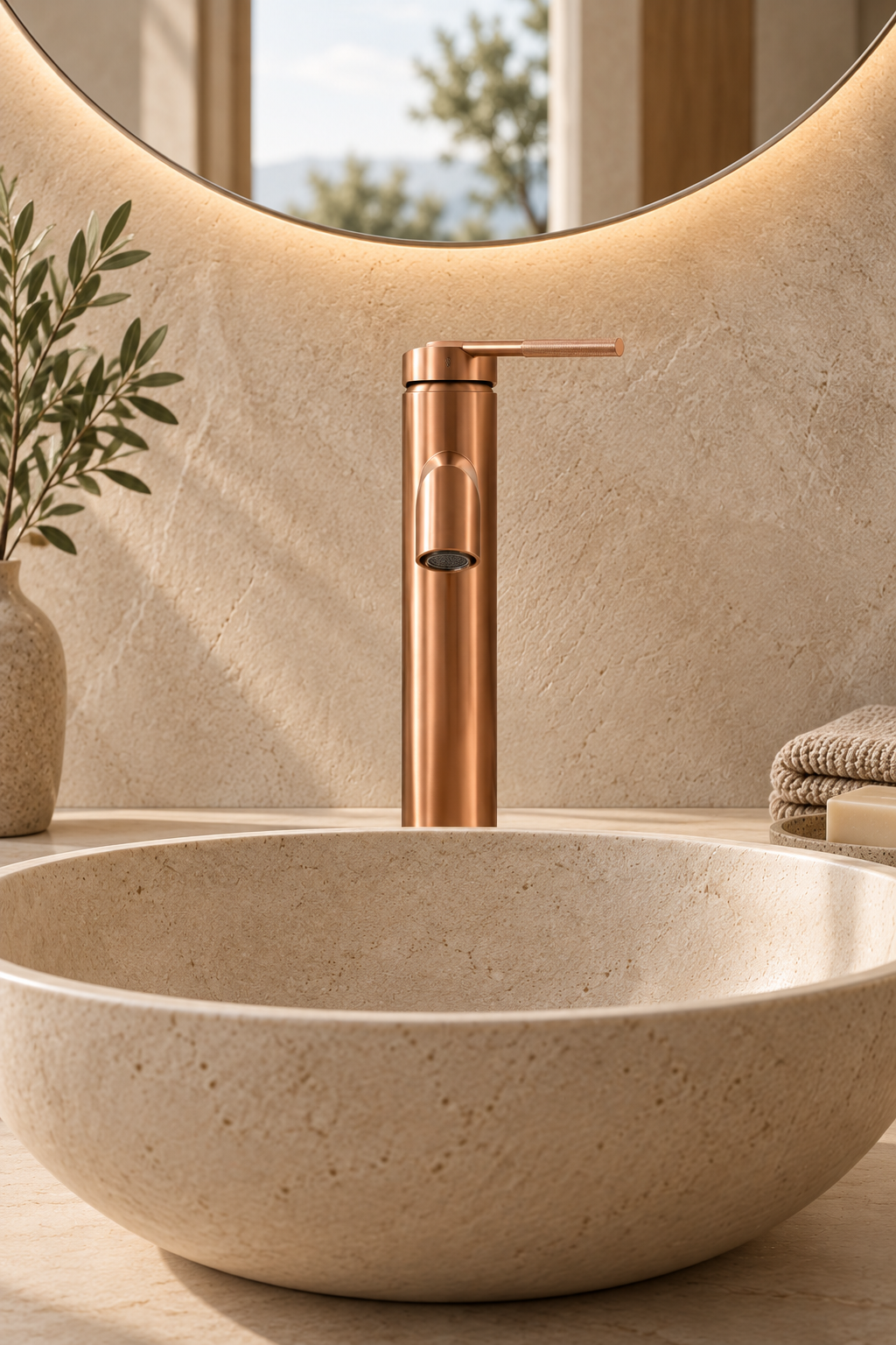 Robinet de lavabo or rose brossé ANÉLO, modèle haut, visuel 3