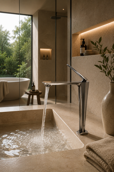 Mitigeur de lavabo NÉVOR chrome sur vasque à poser