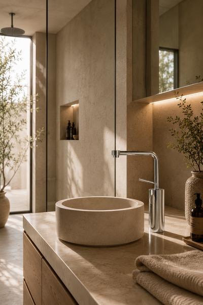 Mitigeur de lavabo ORÉA chrome, version haute sur vasque à poser